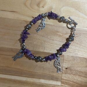 Southwestern Native American Amethyst Kokopelli Charm Bracelet